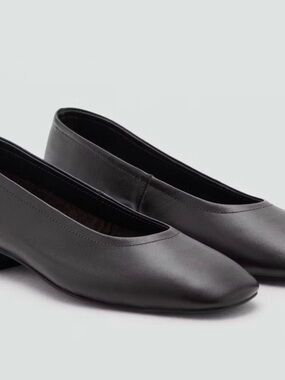 Mango Black Women's Leather Ballet Flats
